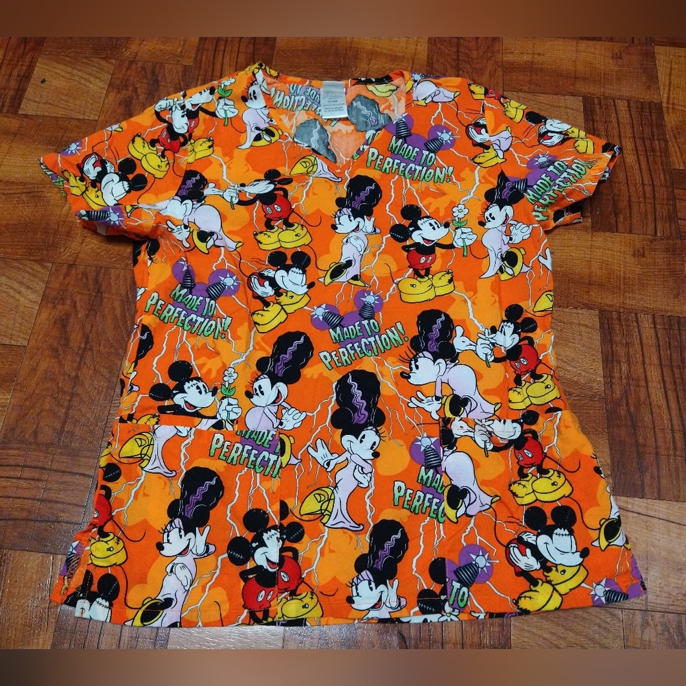 Disney Halloween Mickey Minnie Mouse Frankenstein Scrub Medic Nurse Top Small